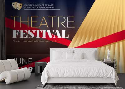  Horizontal theatre festival template with golden drape, graphic elements and text.  Wall mural