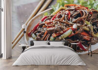 Buckwheat noodles with beef Wall mural