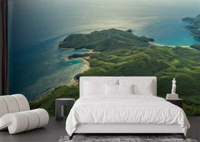 Aerial view of clean water sea and sand coast Wall mural