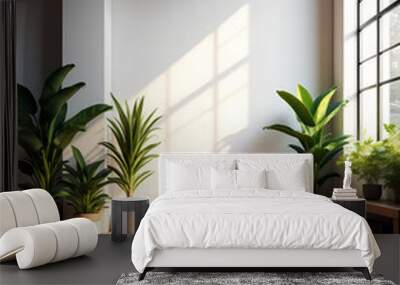 Empty room of modern contemporary loft with plants on wooden floor Wall mural