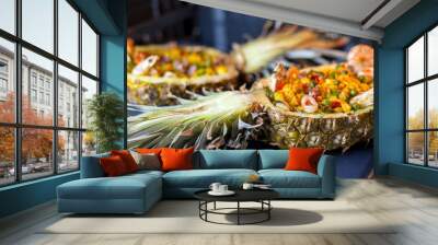 Rice in pineapple with seafood baked in the oven Wall mural