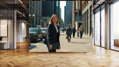 Portrait of a confident man in a business suit on the streets of the city. Wall mural