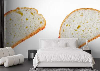 two slices of wheat bread isolated on white Wall mural