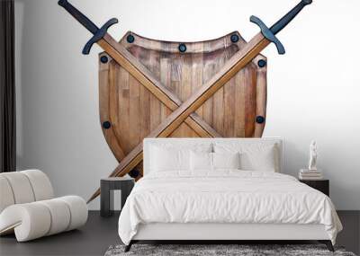 wooden armor - shield and sword, isolated Wall mural