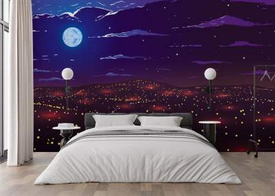 Night city with lanterns on a full moon. Wall mural