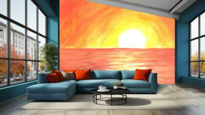 Orange sunset in the ocean in watercolor Wall mural