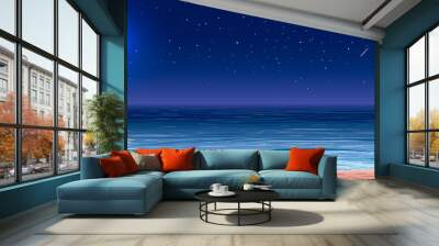 vector calm ocean shore at night Wall mural