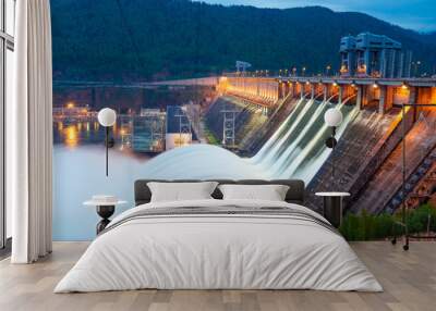 view of the hydroelectric dam, water discharge through locks Wall mural