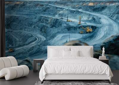 Work of trucks and the excavator in an open pit Wall mural