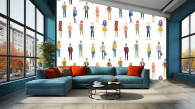 a set of characters of different nationalities in different clothes in free poses. vector illustration. sketch Wall mural