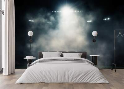 Background of a sports arena illuminated by spotlights and lights, smoke and fog. Wall mural