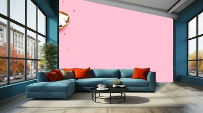 Banner made from home spa cosmetic on pink backgroud. Wall mural