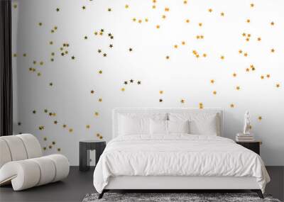 Bunch of gold stars on white background. Wall mural