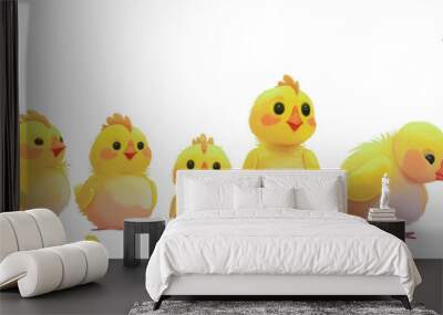 Small and large children yellow chickens symbolize Easter and the feast of the Resurrection of Christ. Transparent isolated background. Wall mural