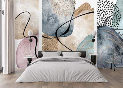 Abstract watercolor background. Modern composition with line art elements Wall mural