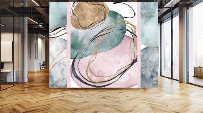 Abstract watercolor background. Modern composition with line art elements Wall mural