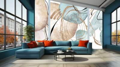 Abstract watercolor background. Modern composition with line art elements Wall mural