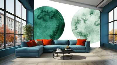 Abstract watercolor green, pink and grey circle shapes on white background. Color splashing hand drawn vector Wall mural