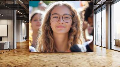 Close up portrait of smiling young multiethnic women looking at camera Wall mural