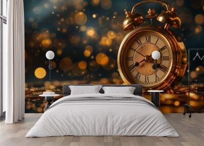 gold clock with gold coins. Time is money concept Wall mural