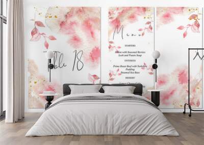 Pink and gold wedding set with abstract watercolor background Wall mural