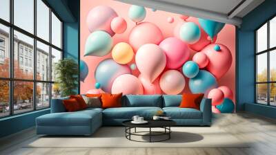 Pink background with balloons abstract party in pastel colors	 Wall mural