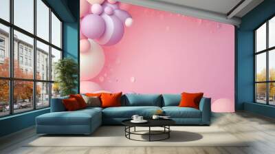 Pink background with balloons abstract party in pastel colors Wall mural