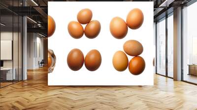 Set of chicken brawn and white Eggs top view Isolated On White Background. transparent PNG Wall mural