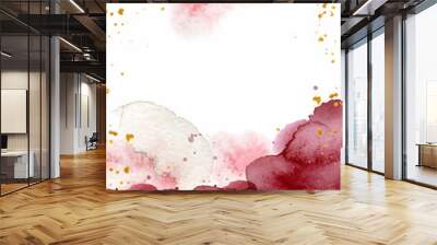 Watercolor abstract background, hand drawn watercolour burgundy and gold texture Wall mural