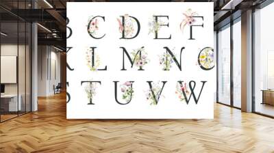 Watercolor floral english alphabet set with wild flowers from A to Z Wall mural