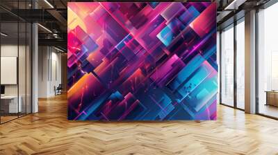 cyberpunk neon colors hi-tech geometric abstract backdrop. High quality modern trendy ultra wide art header social media post graphic element, banner, print, texture wallpaper. Generative Ai content Wall mural