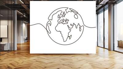 Globe. Earth globe one line drawing of world map minimalist vector illustration isolated on white background. Continuous line drawing. Wall mural