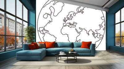 Globe. Earth globe one line drawing of world map minimalist vector illustration isolated on white background. Continuous line drawing. Wall mural