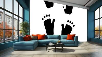 Gorilla track, gorilla footprint. Ink, silhouette Vector illustration isolated on white background Wall mural