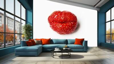 ripe strawberry in the shape of lips on a white background closeup Wall mural