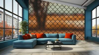 A fence made of a metal mesh close-up. Abstract background. Wall mural