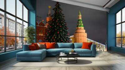 New Year and Christmas decorations of the Manege Square. The snowstorm. Wall mural