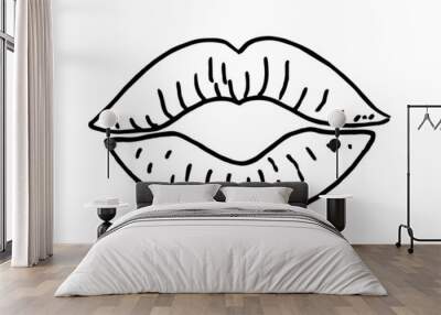 Sexy plump lips kiss isolated line art. Lips line Icon in trendy style isolated on white background. Mouth symbol for your web site design, logo, app, UI. Vector illustration, Hand drawn illustration Wall mural