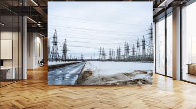 The energy, electric poles, wires, power supply, power plant. Wall mural