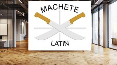 two crossed machetes on white. leaver or machete or golok is a traditional weapon. For poster, banner, web, t-shirt print, bag print, badges, flyer, logo design and more. Wall mural