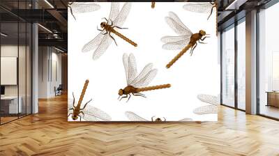 Vector seamless pattern with dragonflies. Creative texture for fabric, wrapping, textile, wallpaper, apparel. Summer abstract ornament. Simple minimalistic print with dragonfly insects. Vector Wall mural