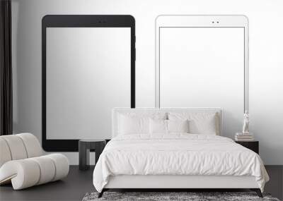 Black and white tablet computers mockups with blank screens. Responsive screens to display your mobile web site design. Vector illustration Wall mural