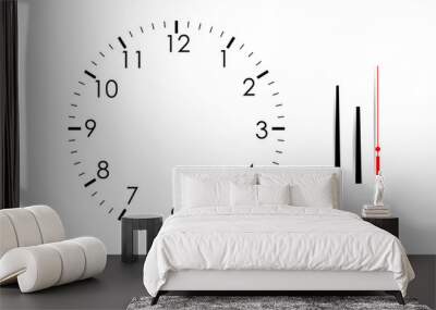 Blank clock face mock up with hour, minute and second hands, isolated on white background. Vector illustration Wall mural