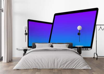 laptop mockup with colourful blue-violet screen isolated on white background. can be used in present Wall mural