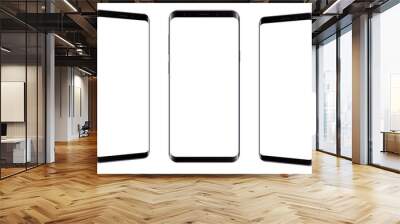 Set of modern frameless smartphones isolated on white background. Cellphones with front and side views. Vector illustration Wall mural