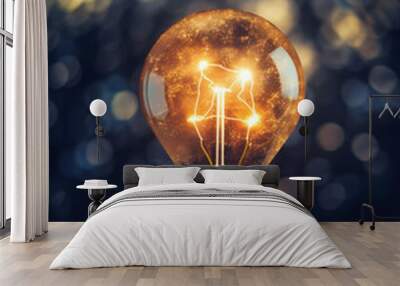 Incandescent light bulb on colorful bokeh background Wall mural