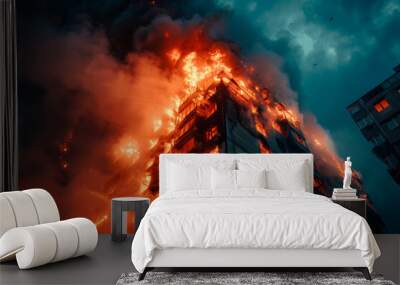 	
The windows of the building are engulfed in flames. Fire in the house.	
 Wall mural