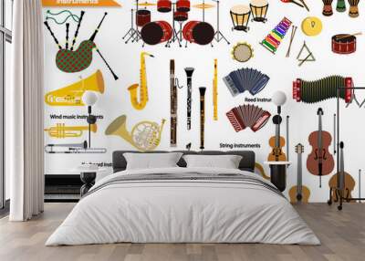 Big set of musical instruments. Wall mural