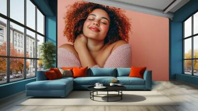 Overweight and confident woman embracing her body and expressing self-love and self-acceptance. Body positivity concept Wall mural