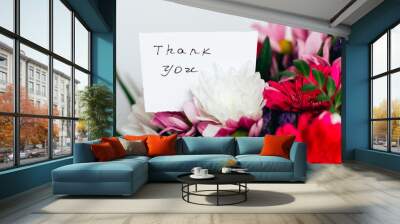 card thank you in a bright beautiful bouquet of flowers Wall mural